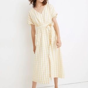 Madewell Dolman Sleeve Tie Waist Midi Dress in Gingham Check
